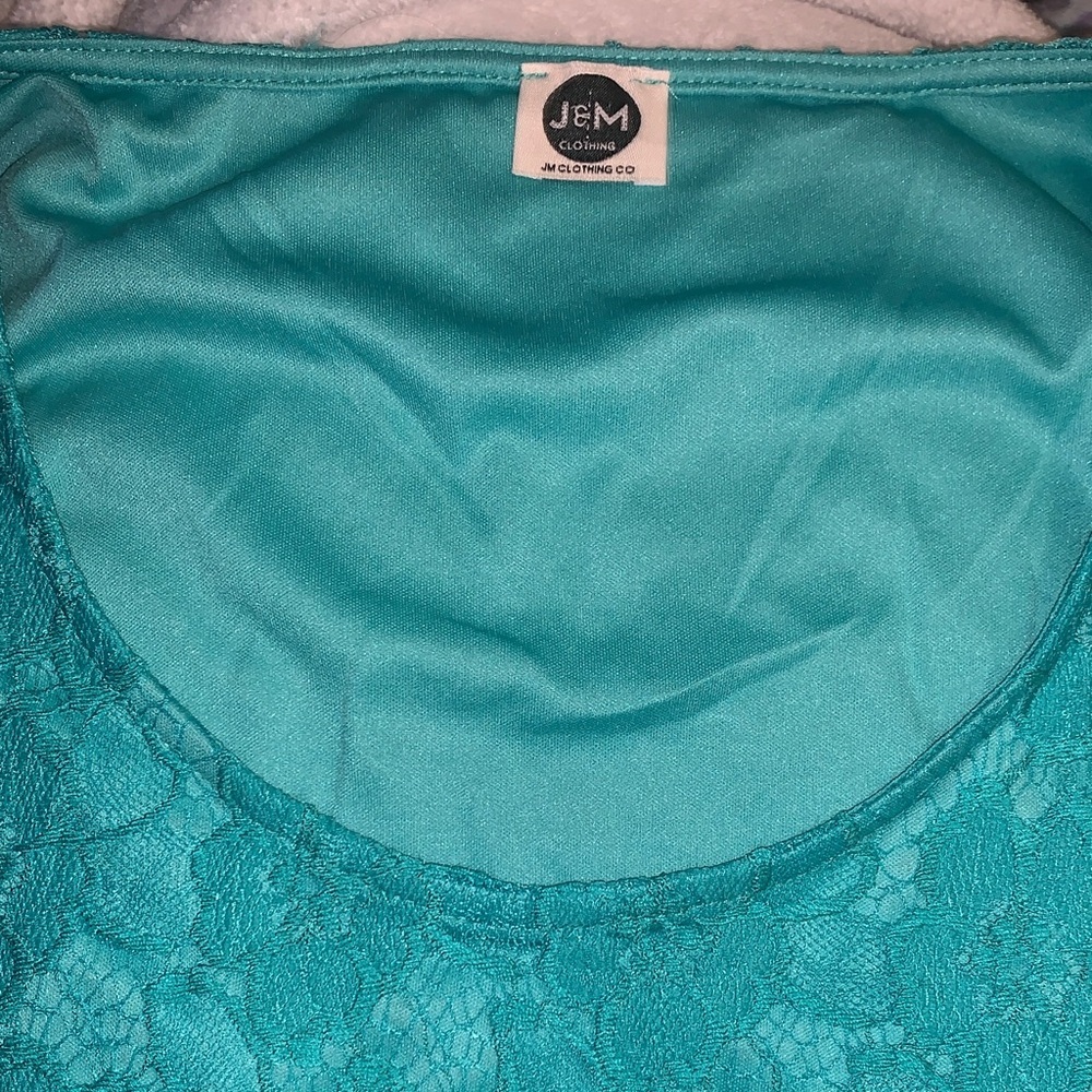 Chic Teal Lace Overlay Dress - Picture 3 of 7